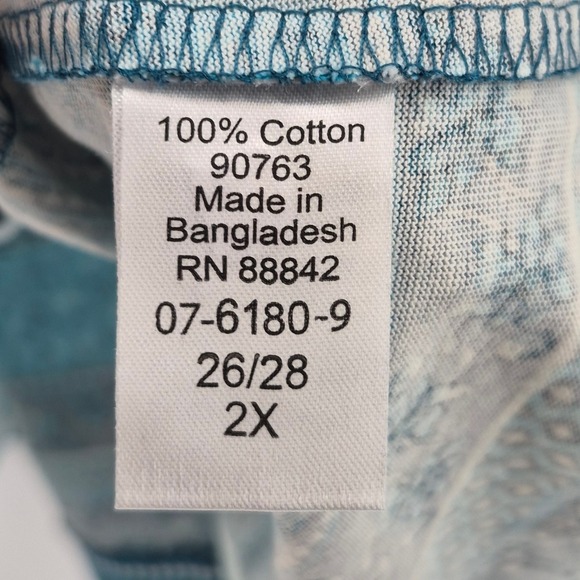 Woman Within 2X Blue Teal Floral Stripe Print 3/4 Sleeve V Neck Top Plus Size - Picture 6 of 11